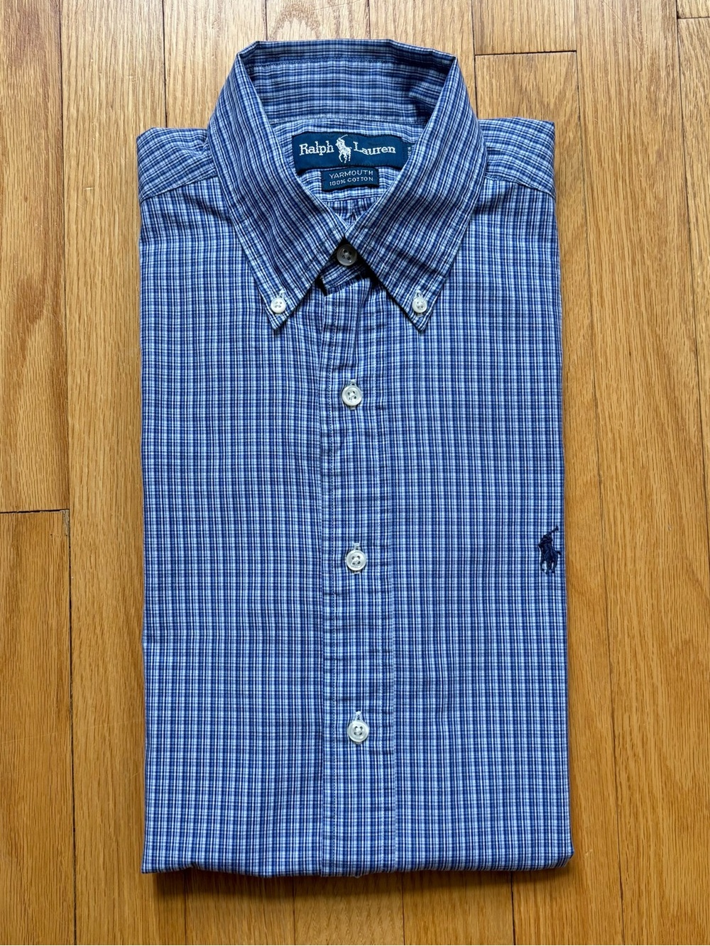 Polo Ralph Lauren Men’s Short Sleeve Dress Shirt Yarmouth Medium Blue Plaid